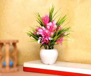 Yash Enterprises Pink Artificial Plant Pink Chrysanthemum Artificial Flower  with Pot