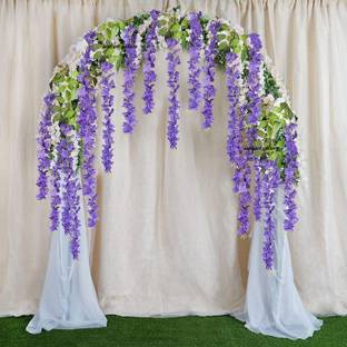 well art gallery Wisteria Hanging Flowers, 4 Pack for Wedding Party Wall Decor 45 Inch Purple Purple, Green Westeria Artificial Flower