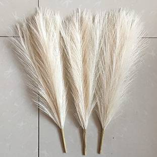 Satyam Kraft 3 Pcs Artificial Dried Pampas Grass For Wedding, Home Decoration - (Off White) White Dried Sticks Artificial Flower