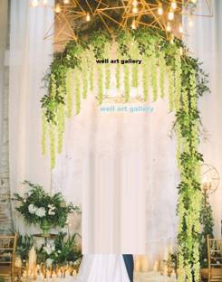 well art gallery Artificial Wisteria Hanging Silk Vine Ratta Home Party Wedding Decor (Green, 4) Green Westeria Artificial Flower