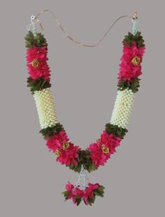 SujArta Garland, Premium Pink Artificial Jasmine, SMALL Size 14 Inch Each Side, Pink Jasmine Artificial Flower