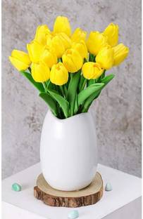 Satyam Kraft 5 Pcs Artificial Tulip Flower for Home Decorations Yellow Tulips Artificial Flower
