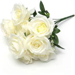 Siddhivinayak Artificial Rose Flowers Bunches for Vase (7 Heads, White) White Rose Artificial Flower