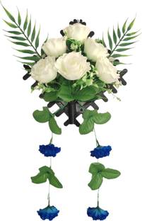 abhay flowers and fashion Wall Hanging Flower Bunch With Vase White Rose Artificial Flower  with Pot