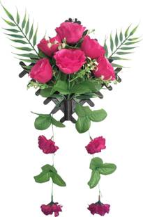 abhay flowers and fashion Wall Hanging Flower Bunch With Vase Pink Rose Artificial Flower  with Pot