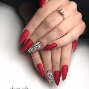 The NailzStation Studded Bridal Fake Artificial Press on Nails with glue application kit Red