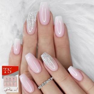 THR3E STROKES Press on Nails 24pcs Fake Artificial Nails with Gluetabs Application Kit (PN3) Includes 24 Nails, 1sheet Gluetabs,1 Alcohol Wipe,1 Manicure Stick, 1 Mini Filer