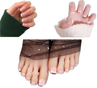 BOZLIN 48 Pc/Set Combo of Hand and Toe Nail Tips Reusable with Nail Glue Sticker (Natural)