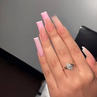 Shhagan Studded Glitter Designer Fake Artificial Press on Nails with Glue kit 1114 Multicolor