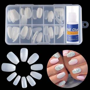 mapperz False nails Artificial Nails With Glue Set Acrylic Face Nails Set Of 100 Pcs White