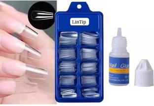 lintip French Long Acrylic Artificial Nails transparent with Glue Transparent
