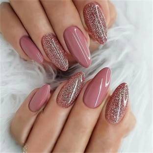 NAKHI 25 Reusable Artificial Fake Nail Set | Lightweight & Long Lasting Bpink_zari