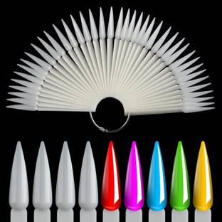 RUBY FACE Stiletto Shape Plastic Nail Art Tips Display Polish Board Display Practice Sticks with Metal Split Ring Holder Natural Color