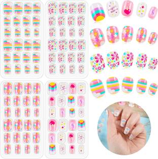 Nyamah sales Kids Fake Nails,Press on Pre-glue Nails for Girls Multi
