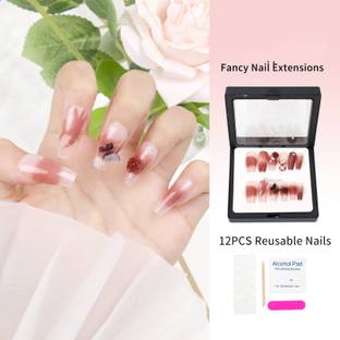 Scheibe Handmade 12 pcs Press on nails Fake nails for girls best nail extension Brown, Transparent