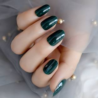 Shhagan Dark Green Oval Nails green