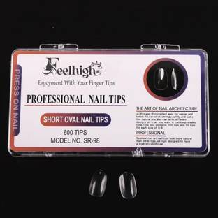 feelhigh Short Oval Nails False Tip 15 Sizes for Manicure Salons Home transpernt