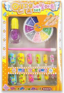 GLAZU 12 Piece Glitter & Different Colors Artificial Nails Kit for Girls Multicolor