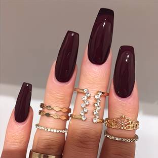VGroot fake artificial designer nails extension press on nails bridal for wedding maroon