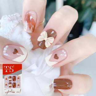 THR3E STROKES Press on Nails 24pcs Fake Artificial Nails with Gluetabs Application Kit (PN17) Includes 24 Nails, 1sheet Gluetabs,1 Alcohol Wipe,1 Manicure Stick, 1 Mini Filer