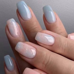 The Pink Truck Set of 24 Artificial Reusable nails in Natural pink with blue tint with glue Blue