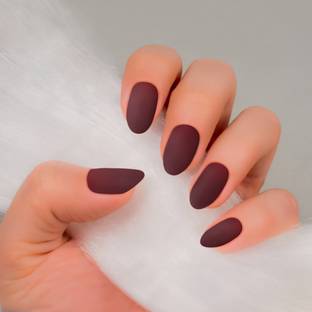 Bella Monza Women Artificial Nails Kit with Glue, 24 PCS of Stick on Nails Matte Wine