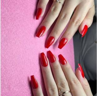 FWS Fashionworldshop Glossy Red Plain Color Shape Coffin Red