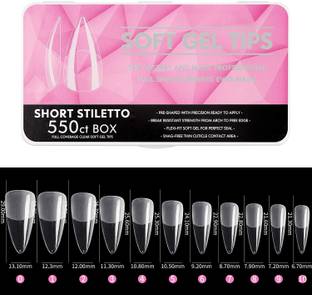 NAILWIND Short Stiletto Coffin Nail Tips, French Cover Clear Soft Gel Tips, Medium Coffin False Nail Tips for Acrylic Nails Extension For Nail Art Girls Women