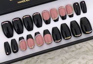 AMOK STORE fake nails with glue, nail extension tips , false nail, nail art kit, Peach diamond