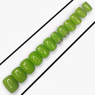 Shhagan Square Plain Artificial Press on Nails 267 Green, Multicolor