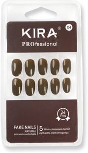 KIRA Artifical Fake Nails with Buffer & Glue, Natural False Nails For Women-A04 (Redwood)