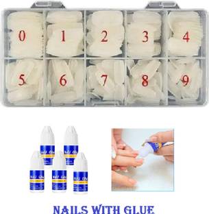 J & F Hinshitshu Professional 500 Solid Reusable Nails With Glue ( Pack of 5 ) white