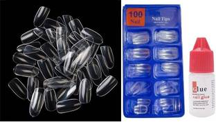 Herrlich Fake Nails Square Shaped Acrylic Nails 100PCS With Free Glue TRANSPARENT