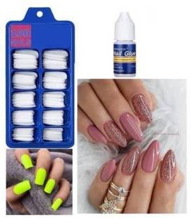 Ashyra 100 PC Artificial Nails Set With Glue White