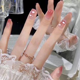 KILLFE Artificial Reusable Nails 24Pcs Set With Glue & 1 Sheet Double-side Glue Sticker Pink