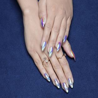 Lick - Press on Nails 14 Pcs Chromatic Almond Shaped Reusable Artificial/False/Fake Nail Extension Purple Chromatic