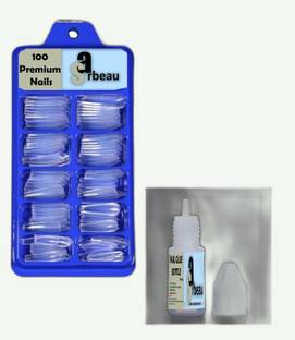 Sarbeau 200-Pcs Artificial Nails Set - 100 White & 100 Transparent and 2 Nail Glue_C_064 Transparent