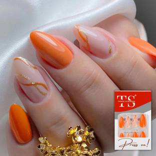 THR3E STROKES Press on Nails 24pcs Fake Artificial Nails with Gluetabs Application Kit (PN19) Includes 24 Nails, 1sheet Gluetabs,1 Alcohol Wipe,1 Manicure Stick, 1 Mini Filer