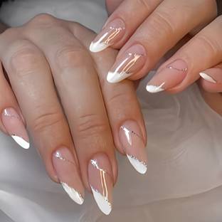The NailzStation Swirls Artificial nails Designer Acrylic Fake Press on art with glue kit White