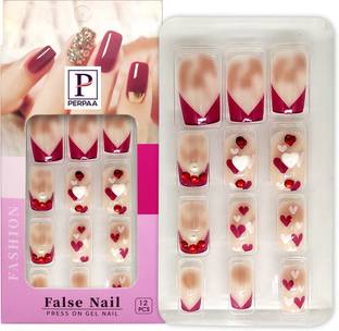 Perpaa Artificial Nails Jelly Gel Tape Fake Nails Tabs sticker Double-side Red Heart With Stone