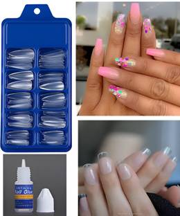 WAHIRA Artificial Nails Set Of 100 pcs Transparent With Nail Glue TRANSPARENT