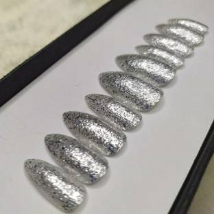 Shhagan Full Silver Glitter Designer Artificial Press-on-Nails with Glue 697 Multicolor
