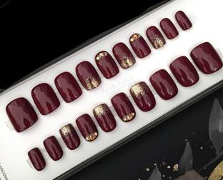 AMOK STORE Press on nail for women's, nail set, false nail tip, nail with glue Maroon