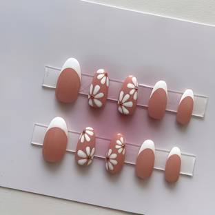 The NailzStation designer press on fake nails artificial extension bridal nails for wedding glue natural, white
