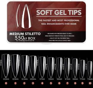 Coscelia Medium Stiletto Soft Gel Nail Tips | Full Cover Clear Soft Nail Tips for Artificial False Nails Extension | Nail Salons DIY Nail Art with Box (Clear)