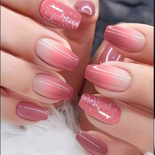 Shhagan Shimmering Pink Gradient Manicure Pink (Ombre) & Gold Glitter