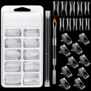 NAILWIND Poly Gel Quick Building Nail Set,100Pcs False Nail Mold Clear Nail Extension Form Tips,10 Nail Tips Clip And 1Pcs Dual-Ended Poly Extension Brush