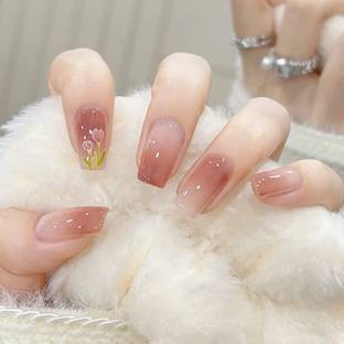 KILLFE Artificial Reusable Colorful Flower Décor Nails With Double-side Glue Sticker Light Borwn, Peach