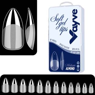 Vayve Soft Gel Nail Tips | Artificial Nail Half Matte Medium Almond Nail Extension Set Clear - False Nails Full Cover Soft Nail Tip | Nail Salons DIY Nail Art with Box