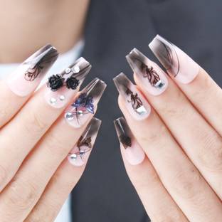 Huda Girl Designer Artificial Nails: Reusable Acrylic Press-on Art ( N10 ) multicolor